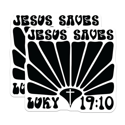 (2 Pack) Jesus Saves Stickers - Luke 19:10 Stickers - Christian Faith Stickers for Laptops and Notebooks - 5" On Longest Side - Sticks to Any Smooth Flat Surface - Made in USA - BMCS3082