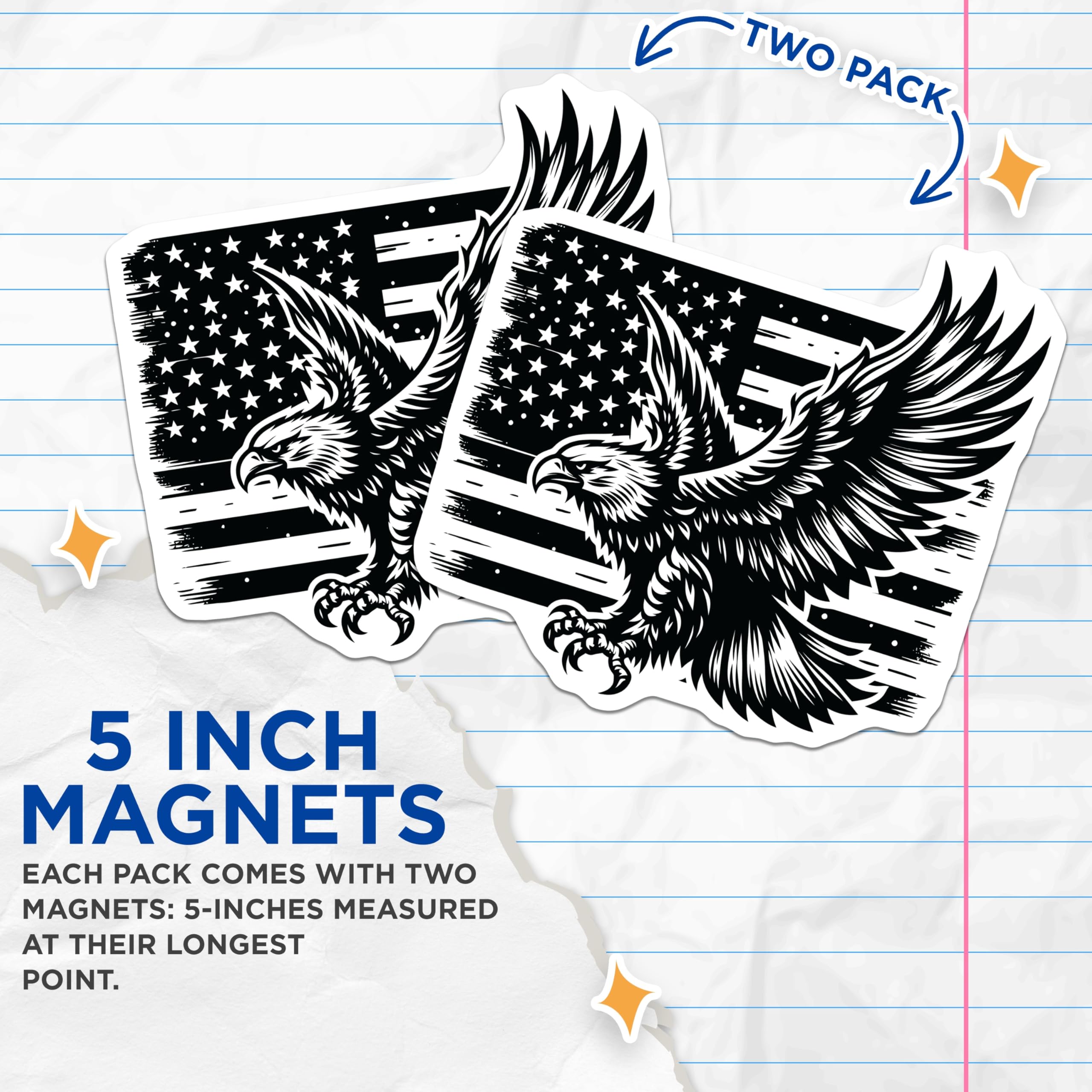 (2 Pack) Eagle US Flag Magnets - Patriotic Decor - American Pride Refrigerator Decorations - 5" On Longest Side - Premium Magnet - for Cars, Refrigerators, Toolboxes, Lockers - Made in USA - MAG16553
