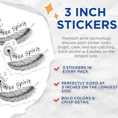 (3 Pack) Free Spirit Decals - Dandelion Decals - Feather Laptop Decal - 3 Inches On Longest Side - Easy Peel & Apply - Made in USA - 3MCS6325