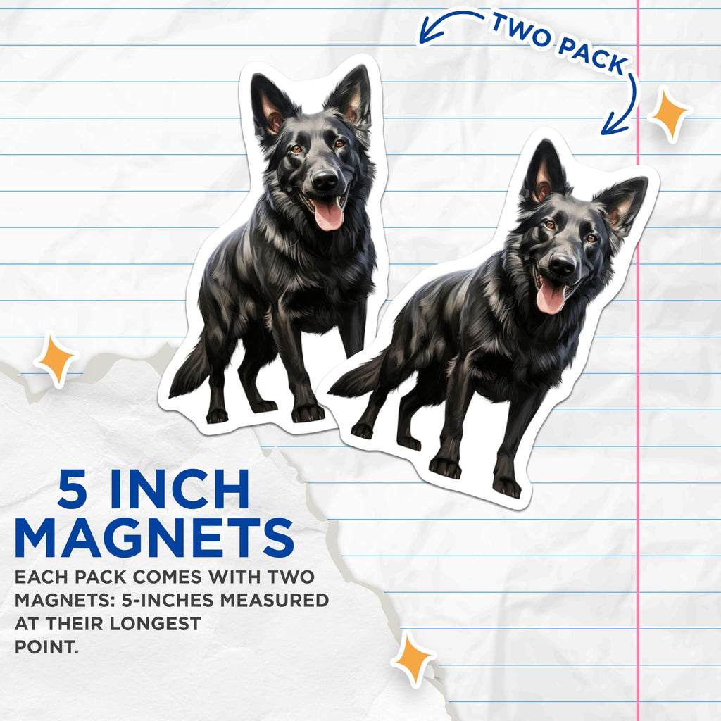 (2 Pack) Black German Shepherd Magnets - Dog Owner Decor - Canine Art Accents - 5 Inches On Longest Side - Thick Durable Magnet - Made in USA - MAG29419