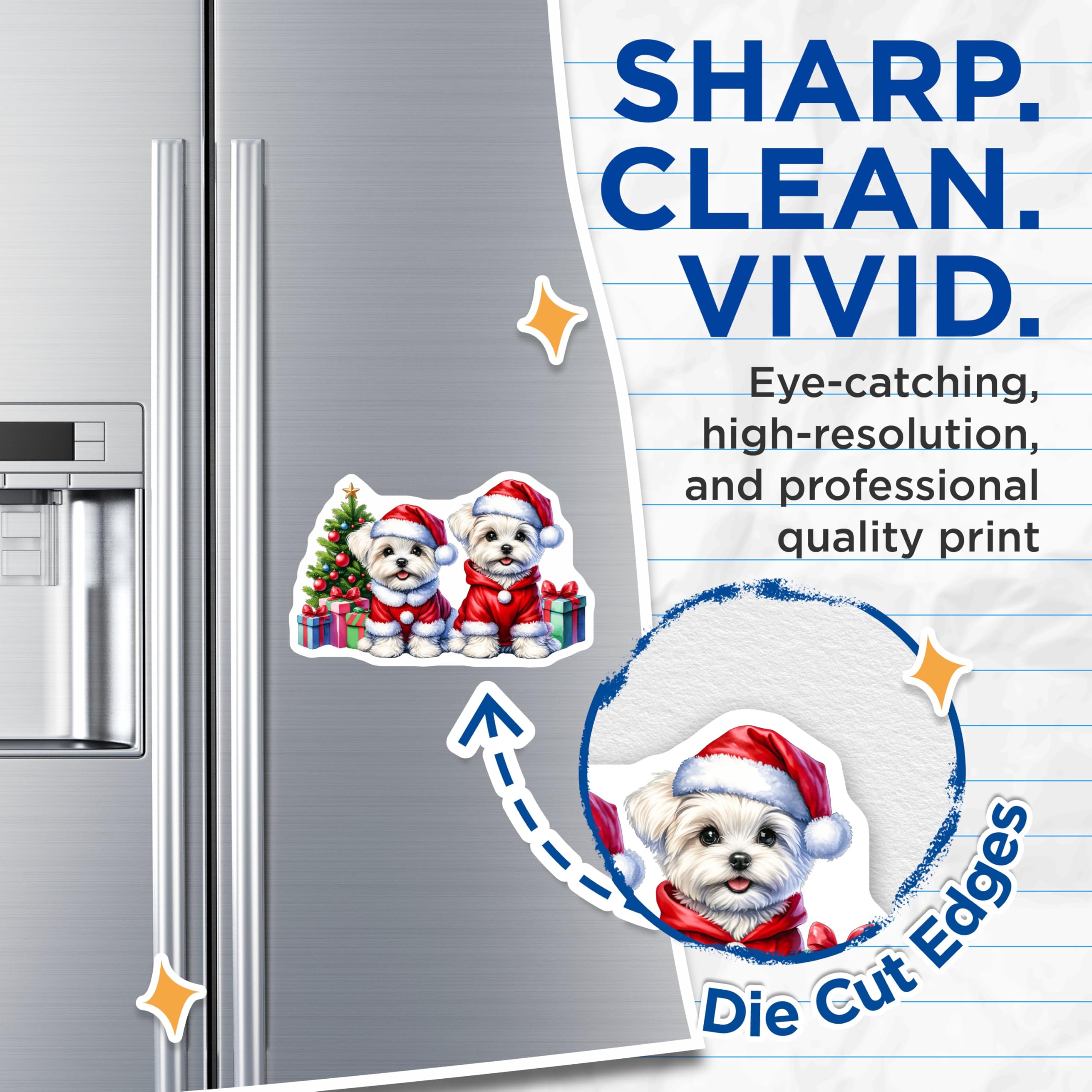 (2 Pack) Santa Puppies Magnets - Christmas Dog Holiday Decor - Cute Maltese Puppy Refrigerator - 5 Inches On Longest Side - Thick Durable Magnet - Made in USA - MAG29482