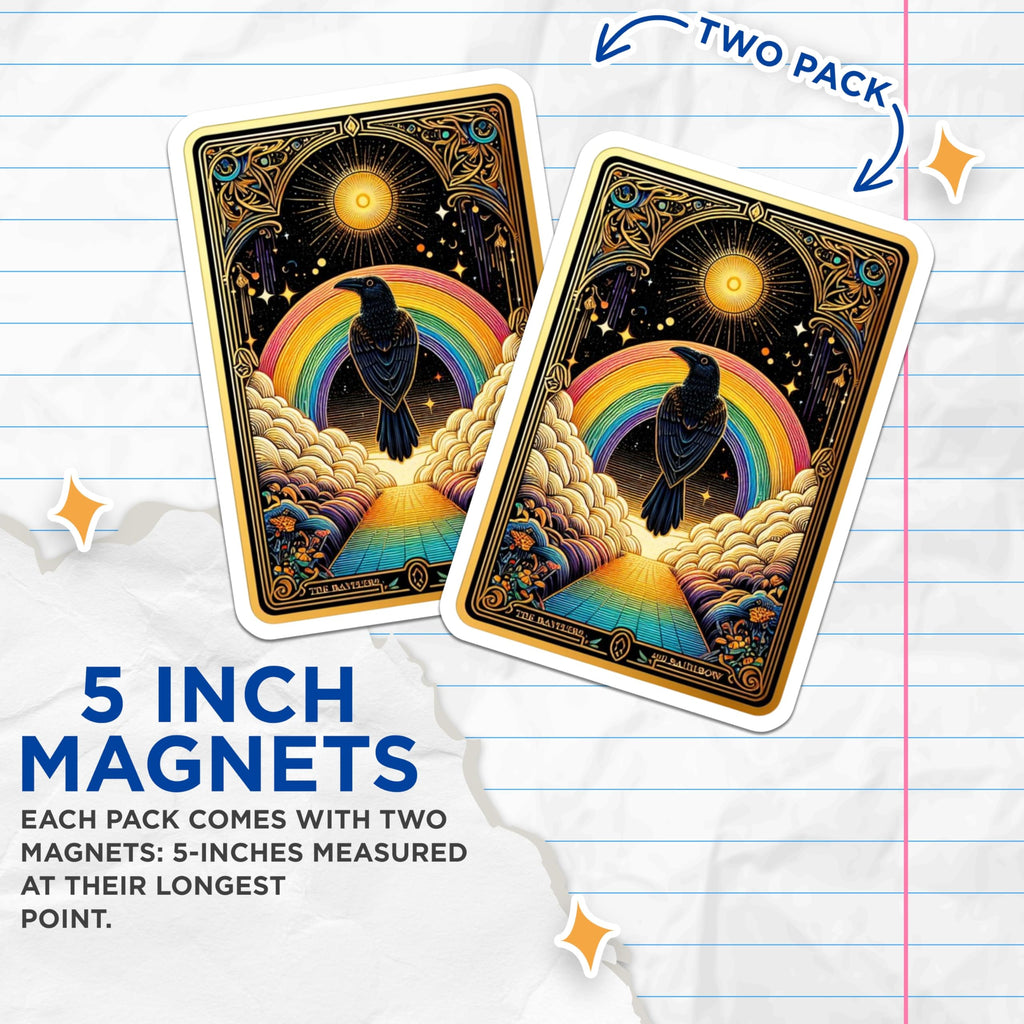 (2 Pack) Raven Rainbow Magnets - Celestial Sun Art - Mystic Fantasy Aesthetic Decor - 5 Inches On Longest Side - Thick Durable Magnet - Made in USA - MAG20231
