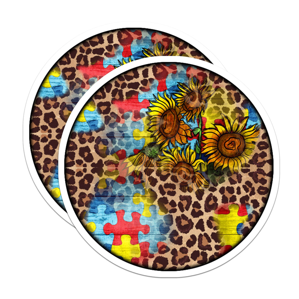 (2 Pack) Autism Awareness Sunflowers Magnets - Leopard Print Puzzle Piece - Special Education Supporter Decor - 5 Inches On Longest Side - Thick Durable Magnet - Made in USA - MAG30178