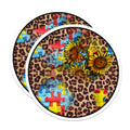 (2 Pack) Autism Awareness Sunflowers Magnets - Leopard Print Puzzle Piece - Special Education Supporter Decor - 5 Inches On Longest Side - Thick Durable Magnet - Made in USA - MAG30178