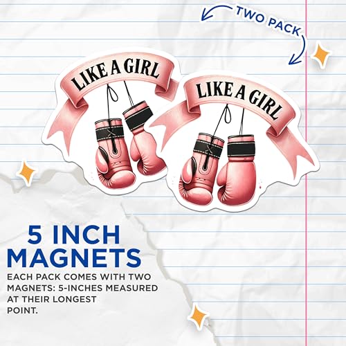 (2 Pack) Like A Girl Magnets Magnets - Empowerment Decor - Motivational Boxing Design - 5" On Longest Side - Made in USA - Sticks to Refrigerators & Metal Surfaces - MAG8355