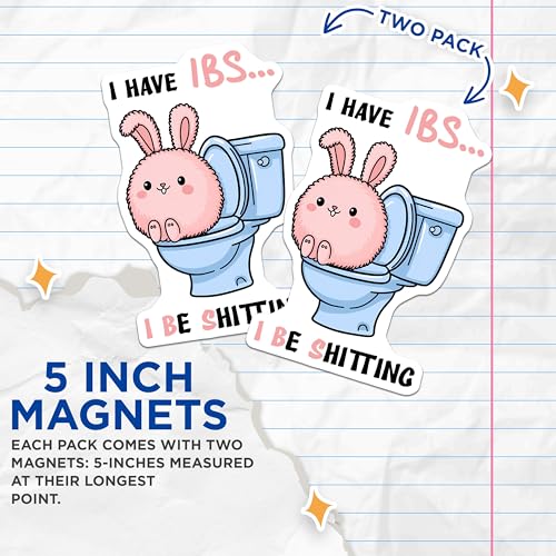 (2 Pack) Funny Bunny Bathroom Magnets - Humorous IBS Joke Magnets - Cute Toilet Pun Magnets - 5" On Longest Side - for Cars, Refrigerators, Toolboxes, Lockers - Made in USA BMCS3302