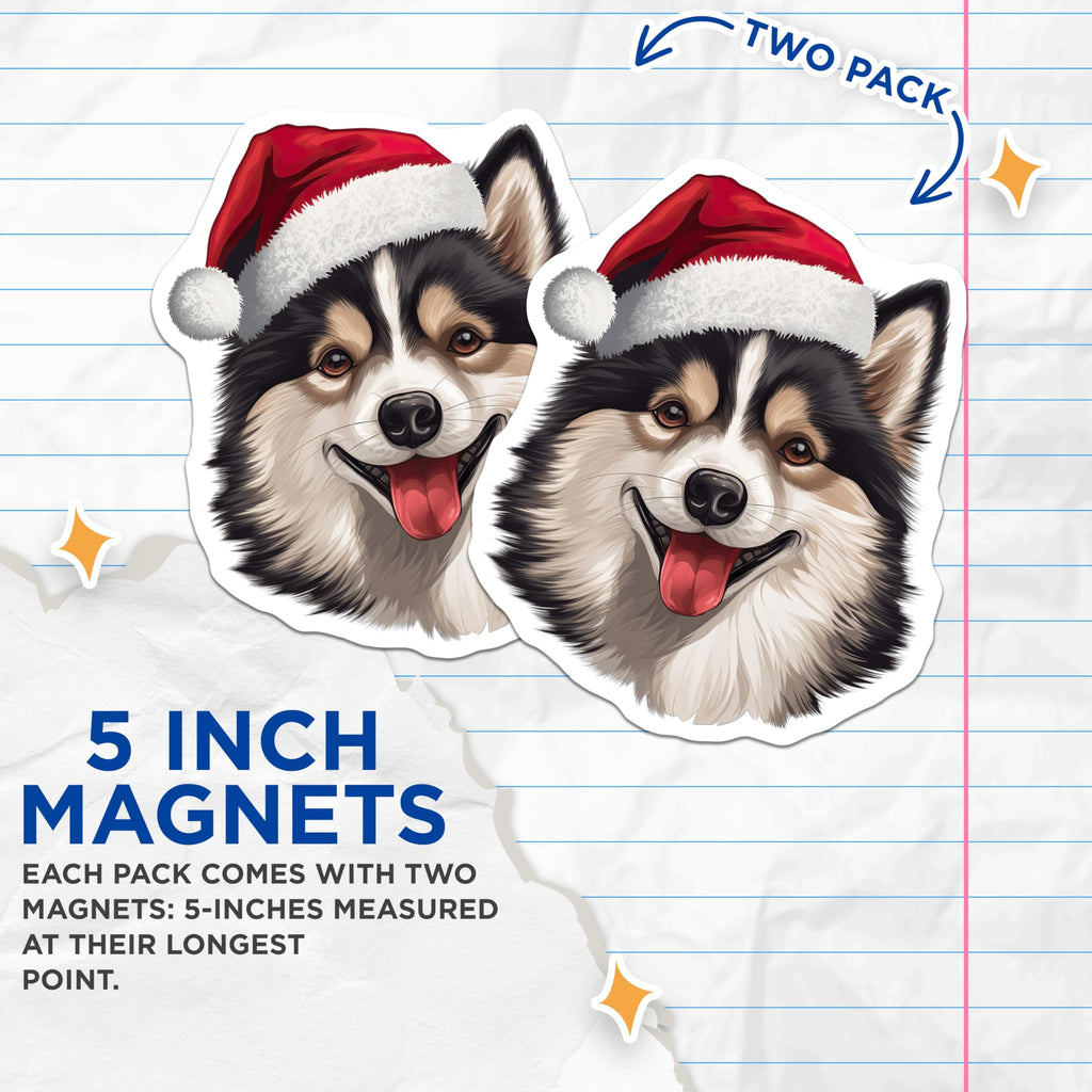 (2 Pack) Christmas Dog Magnets - Santa Hat Puppy Decorations - Festive Refrigerator Magnets for Pet Lovers - 5 Inches On Longest Side - Thick Durable Magnet - Made in USA - MAG30612
