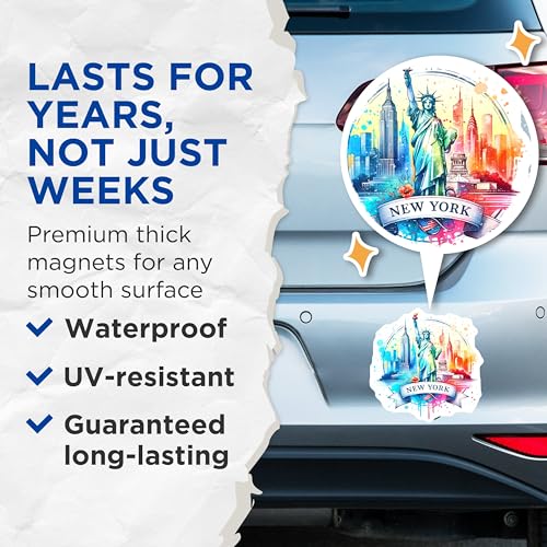 (2 Pack) New York City Magnets - NYC Landmarks - Statue of Liberty - Colorful Art Magnet - 5" On Longest Side - for Cars, Fridges, Toolboxes - Made in USA - MAG7036