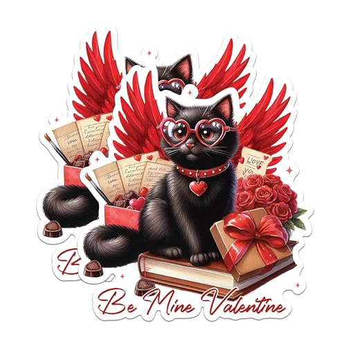 (2 Pack) Be Mine Valentine Stickers - Love Cat Heart Sunglasses - Valentine's Day Romantic - 5" On Longest Side - Sticks to Any Smooth Flat Surface - Made in USA - BMCS2581
