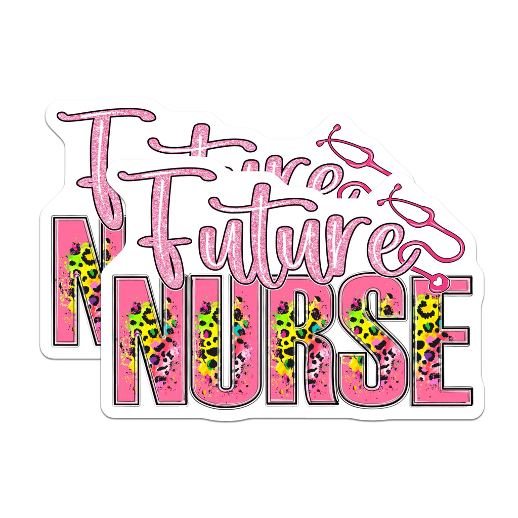 (2 Pack) Future Nurse Stickers - Nursing Student Decals - Leopard Print Nurse - 5" On Longest Side - Sticks to Smooth Flat Surfaces - Made in USA - BMCS18580
