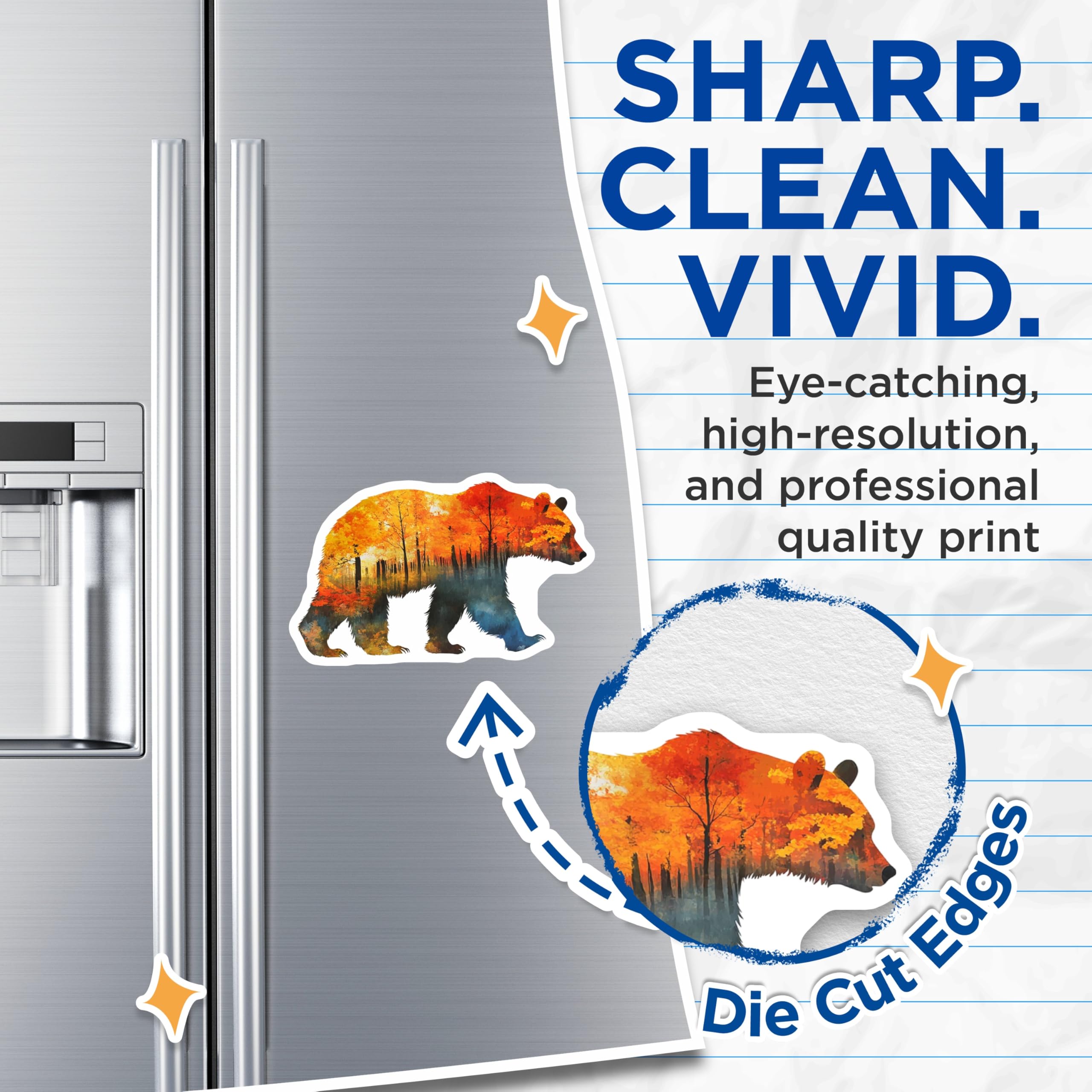(2 Pack) Bear Magnets - Autumn Forest Art - Cabin Decor - 5" On Longest Side - Premium Magnet - for Cars, Refrigerators, Toolboxes, Lockers - Made in USA - MAG15519