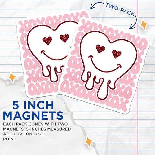 (2 Pack) Heart Emoji Magnets - Smile Face Magnets - Love Decor Magnets - 5" On Longest Side - for Cars, Refrigerators, Toolboxes, Lockers - Made in USA BMCS3476