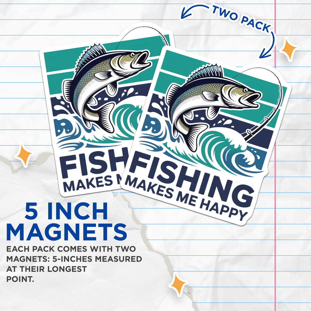 (2 Pack) Fishing Magnets - Bass Angler Refrigerator Decor - Fisherman Quote Hobby Item - 5 Inches On Longest Side - Thick Durable Magnet - Made in USA - MAG39890