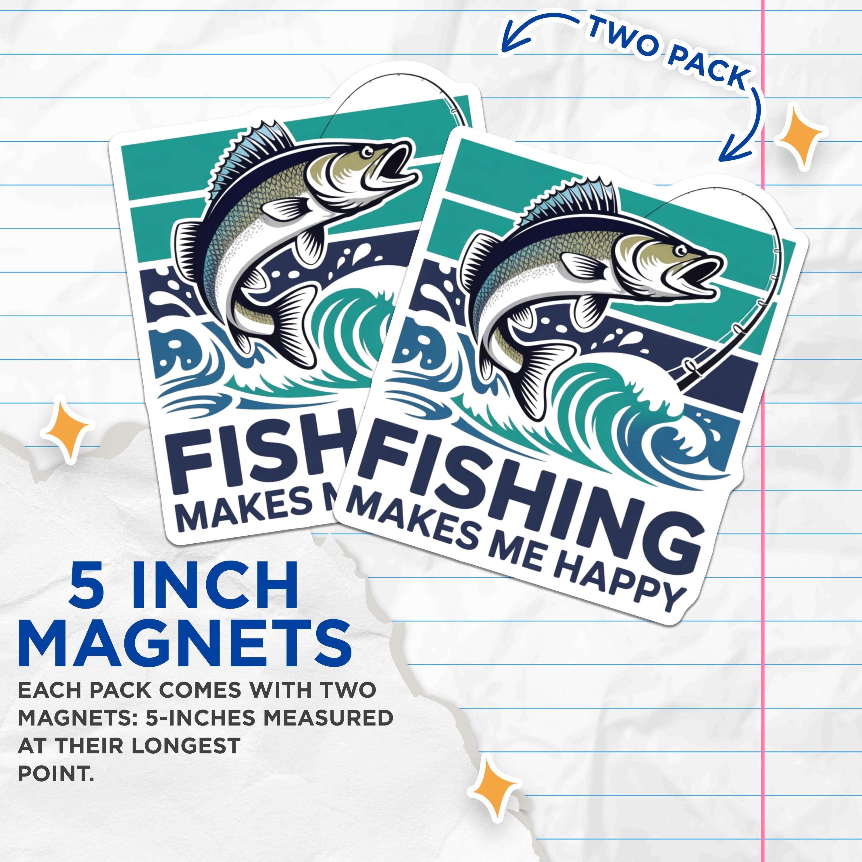 (2 Pack) Fishing Magnets - Bass Angler Refrigerator Decor - Fisherman Quote Hobby Item - 5 Inches On Longest Side - Thick Durable Magnet - Made in USA - MAG39890