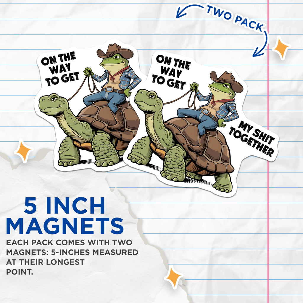 (2 Pack) Funny Frog and Turtle Magnet - Quirky Office Decor - 5" On Longest Side - Sticks to Smooth Flat Surfaces - Made in USA - MAG9724