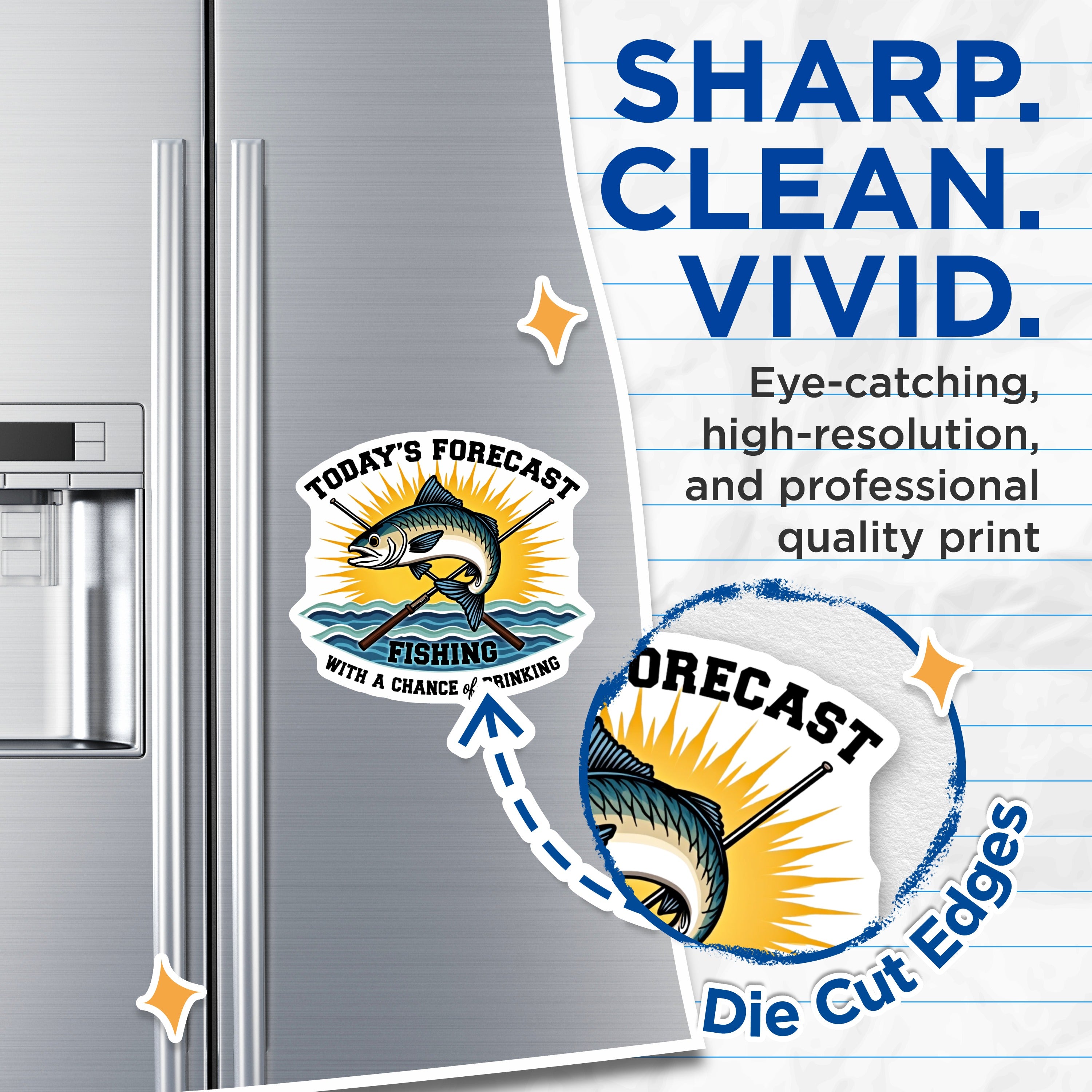 (2 Pack) Funny Fishing Magnets - Todays Forecast Fishing Humor - Fisherman Refrigerator Decor - Outdoor Enthusiast Item - 5 Inches On Longest Side - Thick Durable Magnet - Made in USA - MAG38112