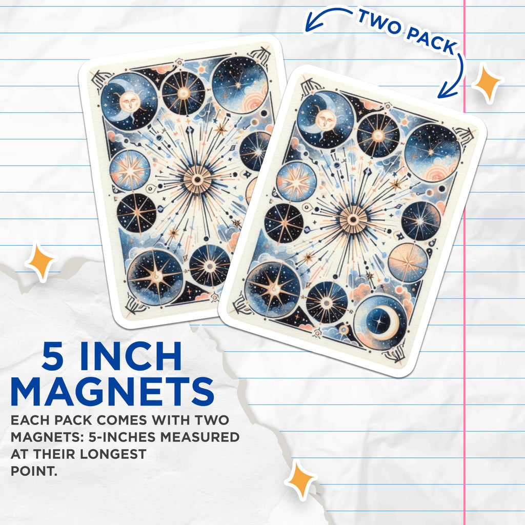 (2 Pack) Celestial Magnets - Sun Moon Starburst - Cosmic Space Design - 5" On Longest Side - Premium Magnet - for Cars, Refrigerators, Toolboxes, Lockers - Made in USA - MAG15035