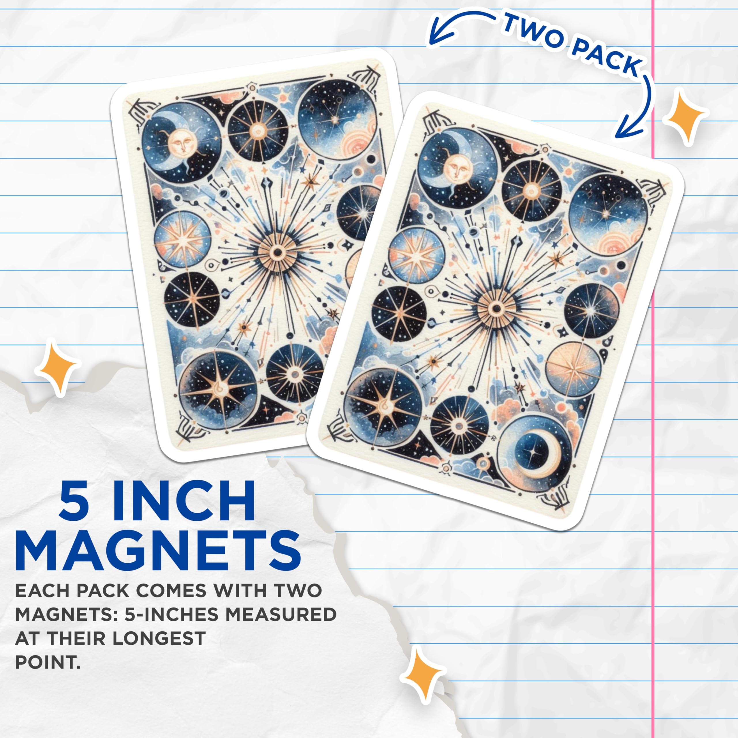 (2 Pack) Celestial Magnets - Sun Moon Starburst - Cosmic Space Design - 5" On Longest Side - Premium Magnet - for Cars, Refrigerators, Toolboxes, Lockers - Made in USA - MAG15035