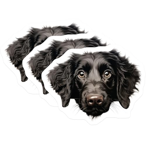 (3 Pack) Flat Coated Retriever Decals - Dog Breed Stickers - Pet Lover Decal - 3 Inches On Longest Side - Easy Peel & Apply - Made in USA - 3MCS8709