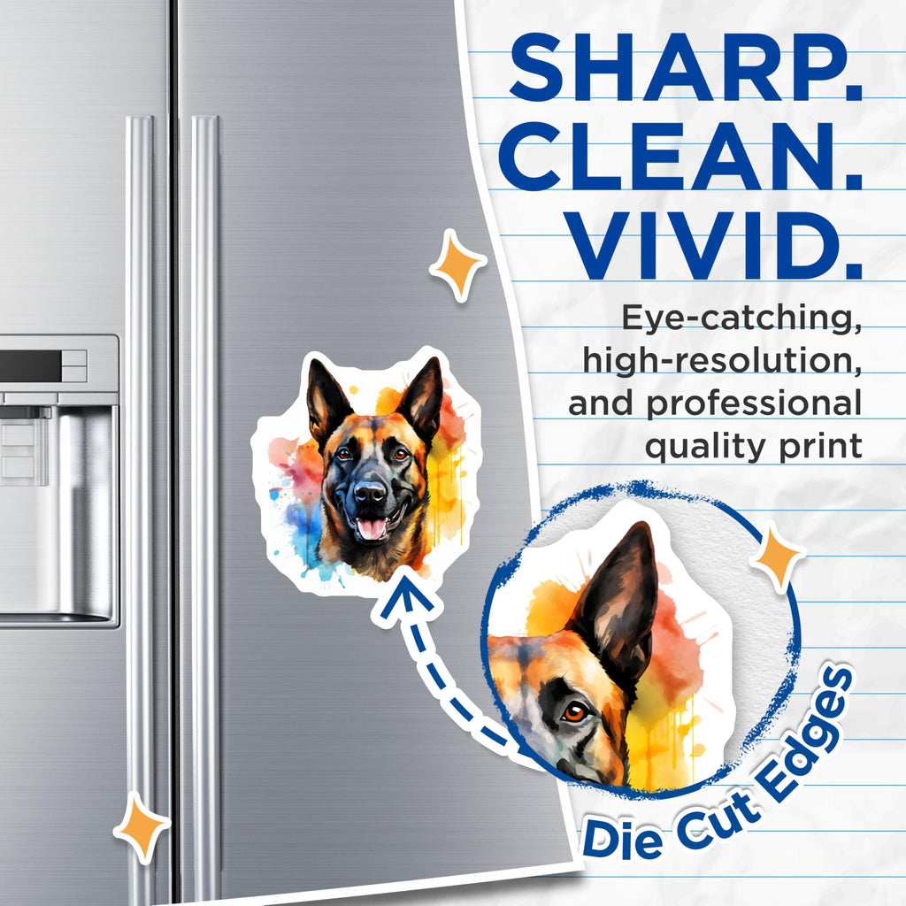 (2 Pack) Belgian Malinois Dog Magnets - Watercolor Pet Art - Dog Lover Fridge Decor - 5 Inches On Longest Side - Thick Durable Magnet - Made in USA - MAG27648