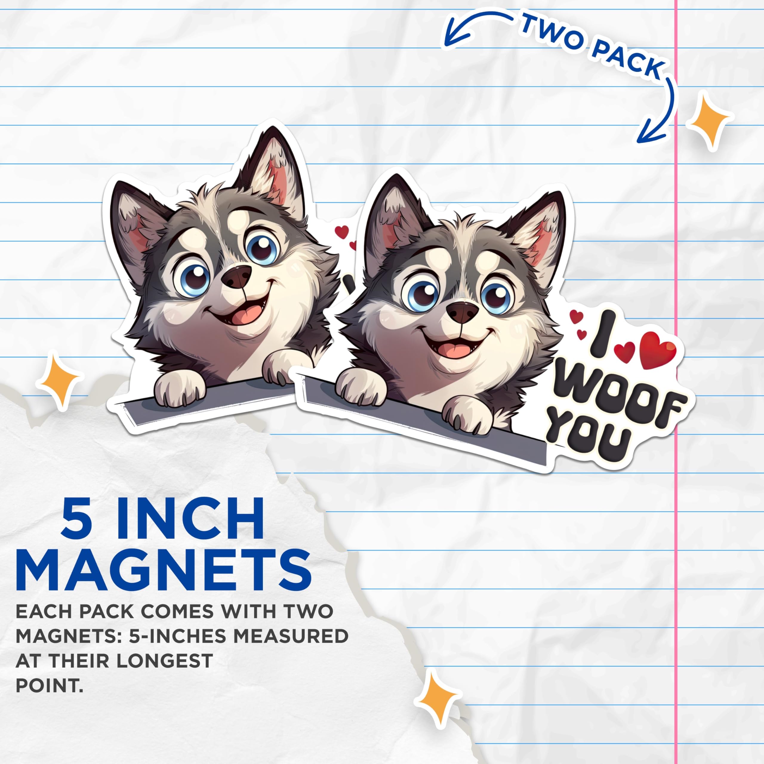 (2 Packs) I Woof You Husky Dog Magnets - Husky Dog Breed Magnets - 5 Inches On Longest Side - Premium Magnet - for Fridges, Toolboxes, Cars - Made in USA - MAG2532