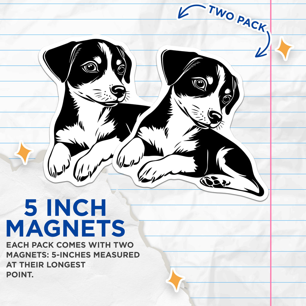 (2 Pack) Cute Puppy Dog Magnets - Black White Pet Lover Decor - Animal Fridge Accessories - 5 Inches On Longest Side - Thick Durable Magnet - Made in USA - MAG39869