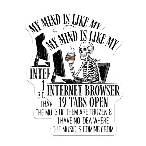(2 Pack) Funny Skeleton Magnets - Internet Browser 19 Tabs Magnets - Humorous Coffee Skeleton Magnets - 5" On Longest Side - for Cars, Refrigerators, Toolboxes, Lockers - Made in USA BMCS3426