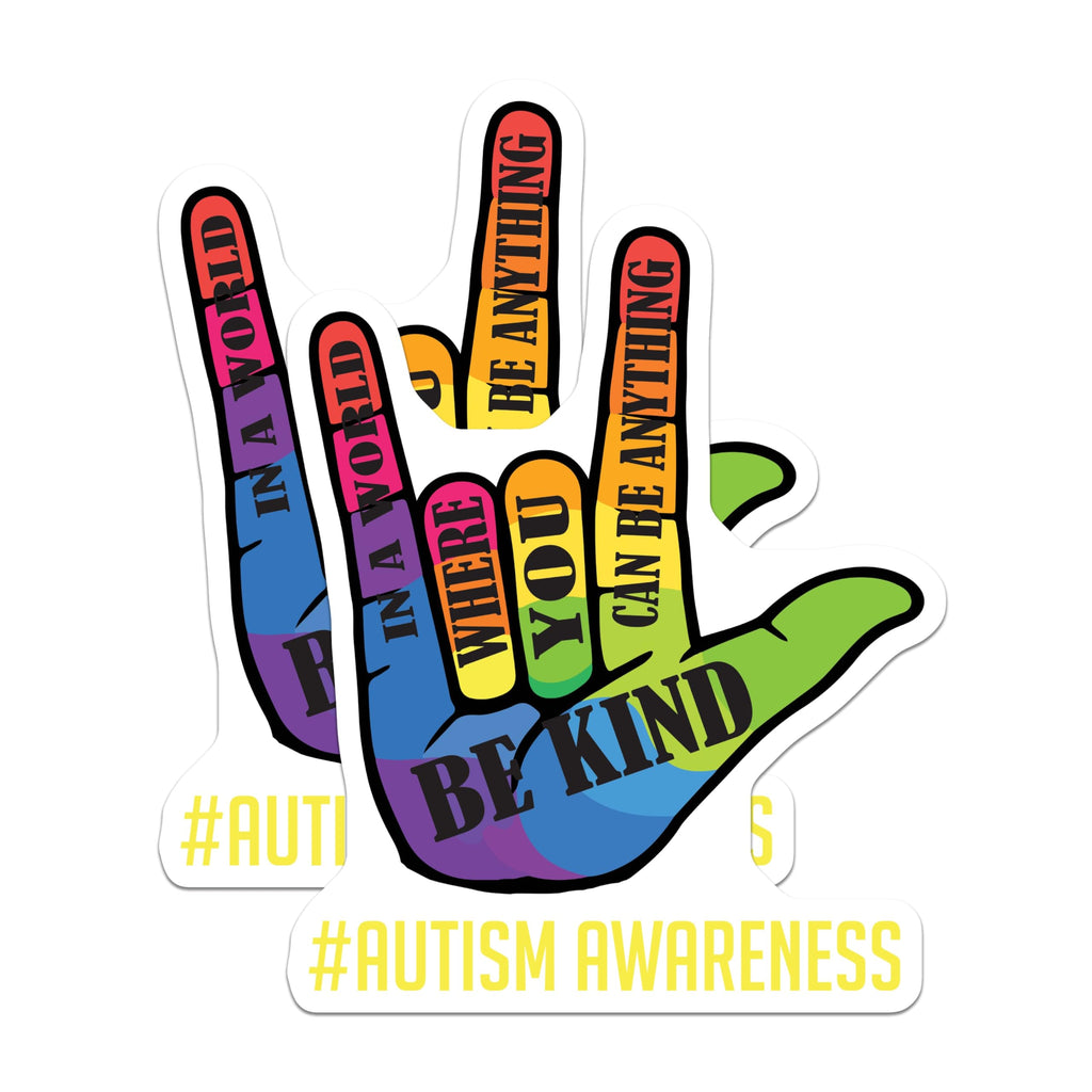 (2 Pack) Autism Awareness Support Magnets - Be Kind Inspirational Quote Colorful - ASL I Love You Acceptance Hand Sign - 5 Inches On Longest Side - Thick Durable Magnet - Made in USA - MAG21005
