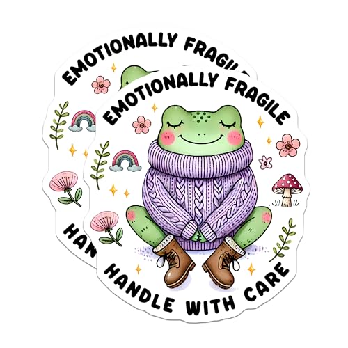 (2 Pack) Emotionally Fragile Frog Magnets - Positive Vibes Decor - 5" On Longest Side - for Cars, Fridges, Toolboxes - Made in USA - MAG7612