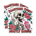 (2 Pack) Sometimes Sweet Mostly Savage Skeleton Magnets - Edgy Peace Sign Skull Art - Pink Drink Floral Fridge Locker Decor - 5 Inches On Longest Side - Thick Durable Magnet - Made in USA - MAG22037
