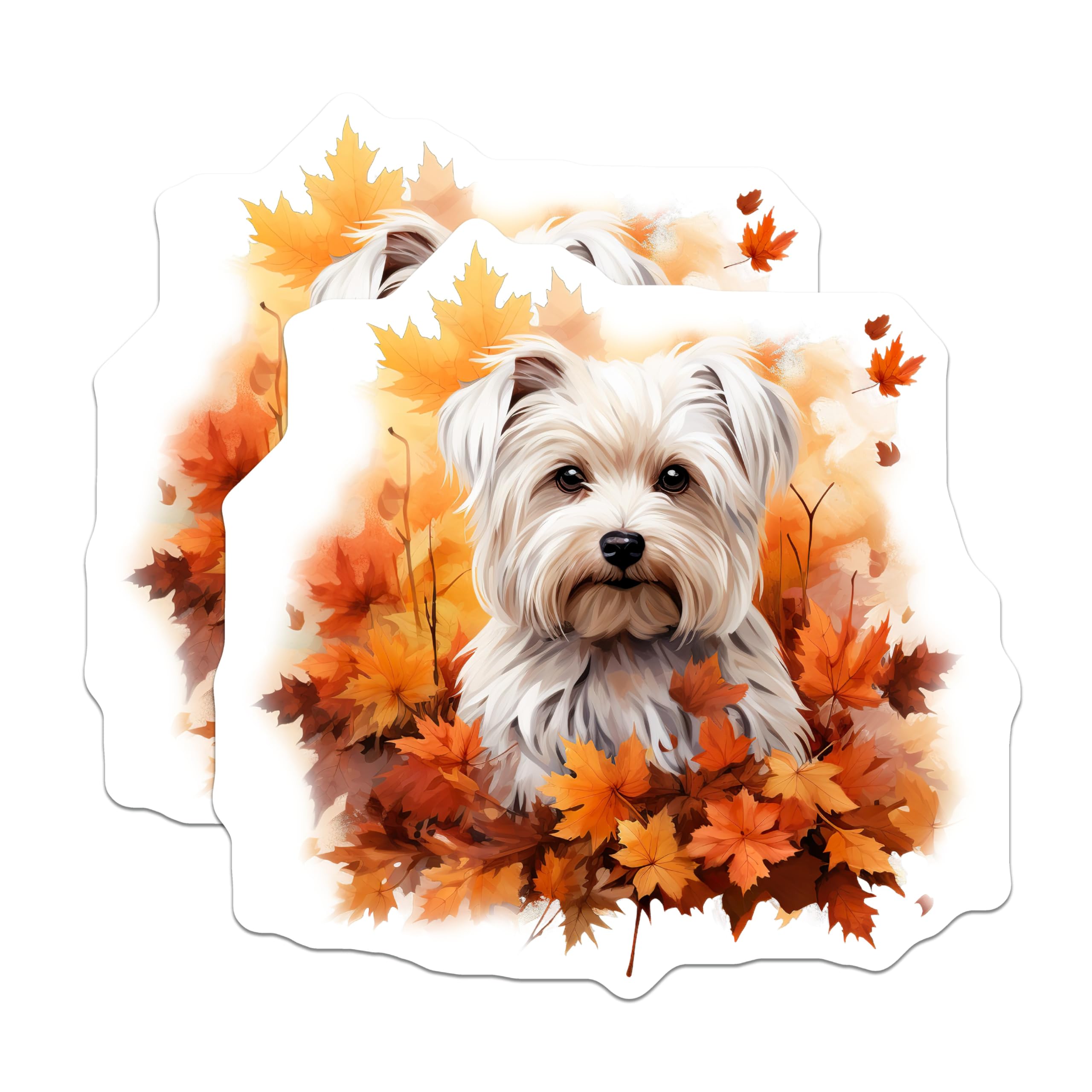 (2 Pack) Cute Dog Magnets - Fluffy White Terrier Autumn Decor - Fall Refrigerator Art - 5 Inches On Longest Side - Thick Durable Magnet - Made in USA - MAG25056