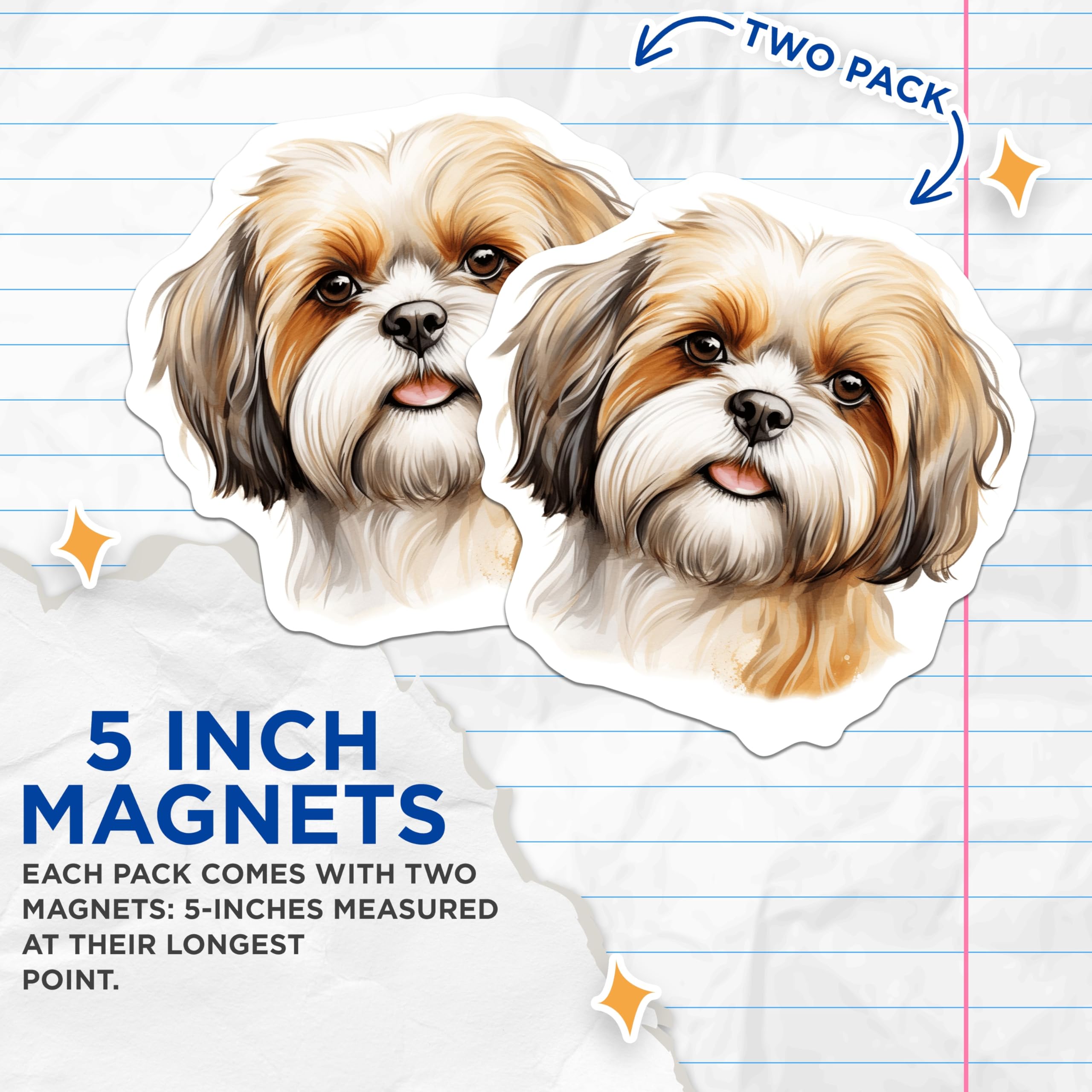 (2 Pack) Shih Tzu Dog Magnets - Cute Pet Lover - Animal Fridge Decor - 5 Inches On Longest Side - Thick Durable Magnet - Made in USA - MAG23899