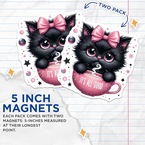 (2 Pack) Cute Cat Magnets - Black Cat Magnets - Its All Good Magnets - 5" On Longest Side - for Cars, Fridges, Toolboxes - Made in USA - MAG4600