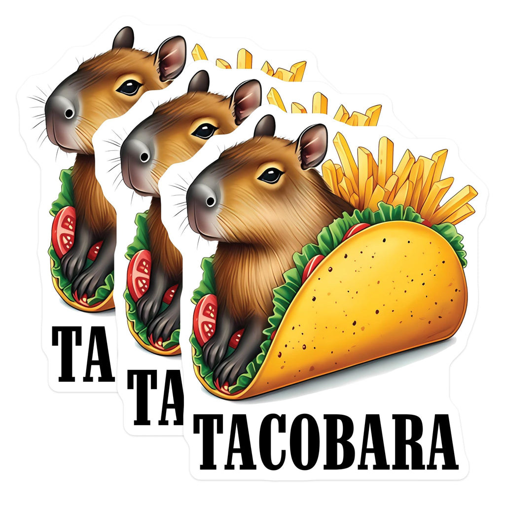 (3 Pack) Tacobara Decals - Capybara Taco Sticker - Funny Laptop Decals - 3 Inches On Longest Side - Easy Peel & Apply - Made in USA - 3MCS2524