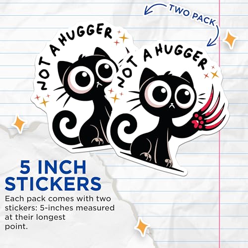 (2 Pack) Not A Hugger Stickers - Funny Cat Meme - 5" On Longest Side - Sticks to Smooth Flat Surfaces - Made in USA - BMCS7344