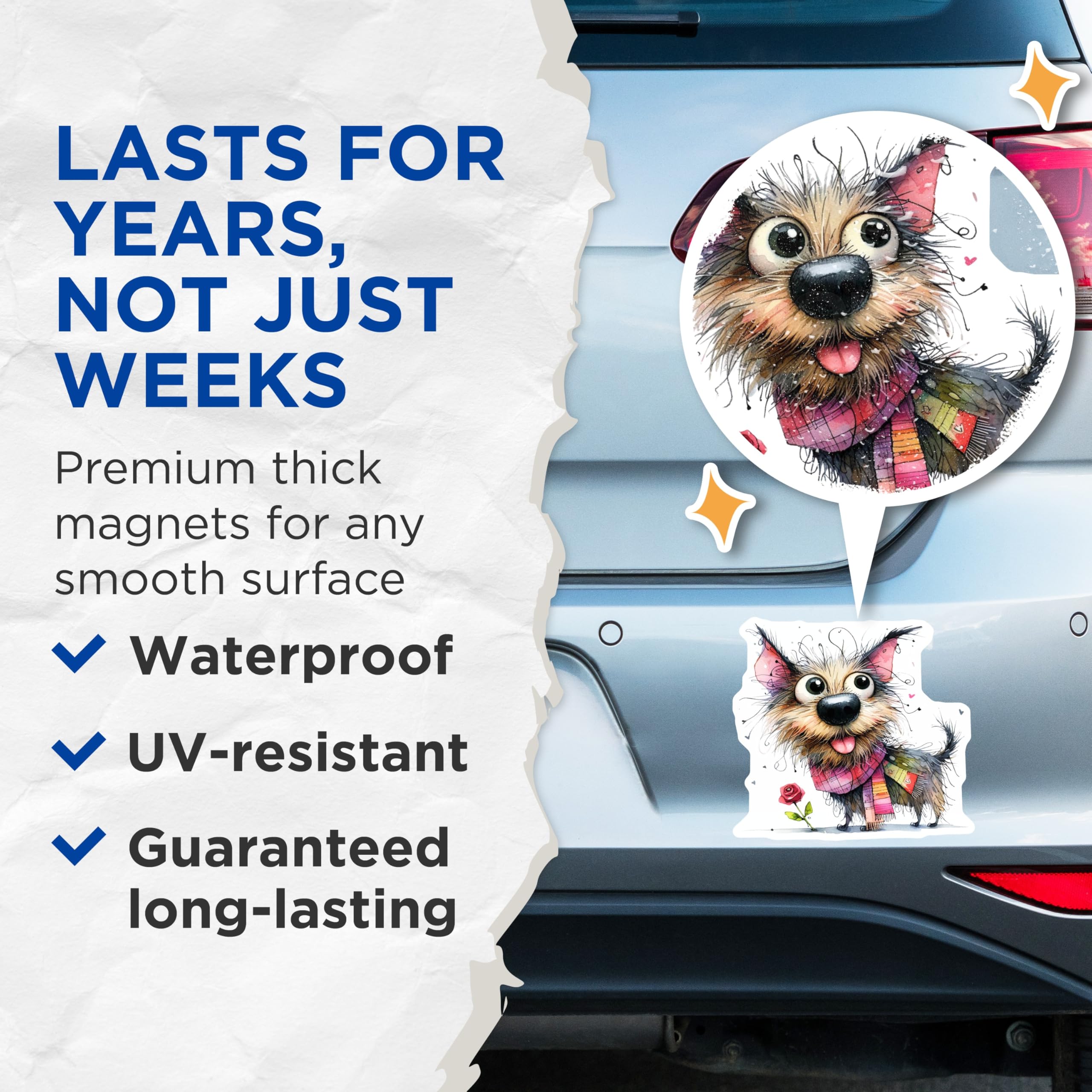 (2 Pack) Cute Scruffy Dog Magnets - Whimsical Watercolor Terrier - Pet Lover Fridge Decor - 5 Inches On Longest Side - Thick Durable Magnet - Made in USA - MAG29626