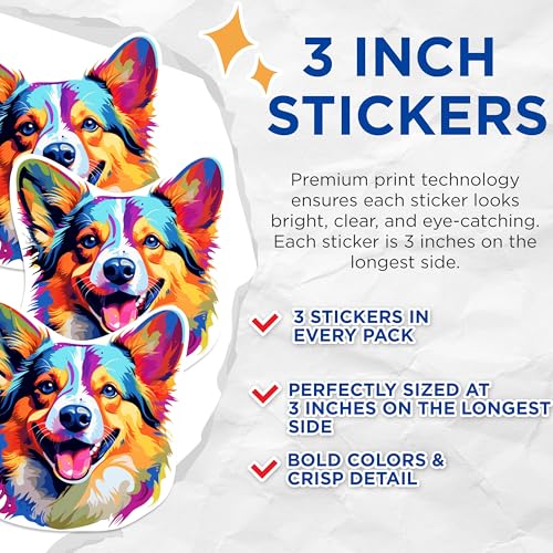 (3 Pack) Corgi Decals - Laptop Decal - Dog Breed Decals - 3 Inches On Longest Side - Easy Peel & Apply - Made in USA - 3MCS0790
