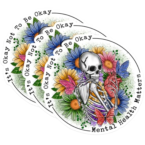 (3 Pack) Mental Health Matters Decals - Skeleton Floral Butterfly - Laptop Decals - 3 Inches On Longest Side - Easy Peel & Apply - Made in USA - 3MCS1789