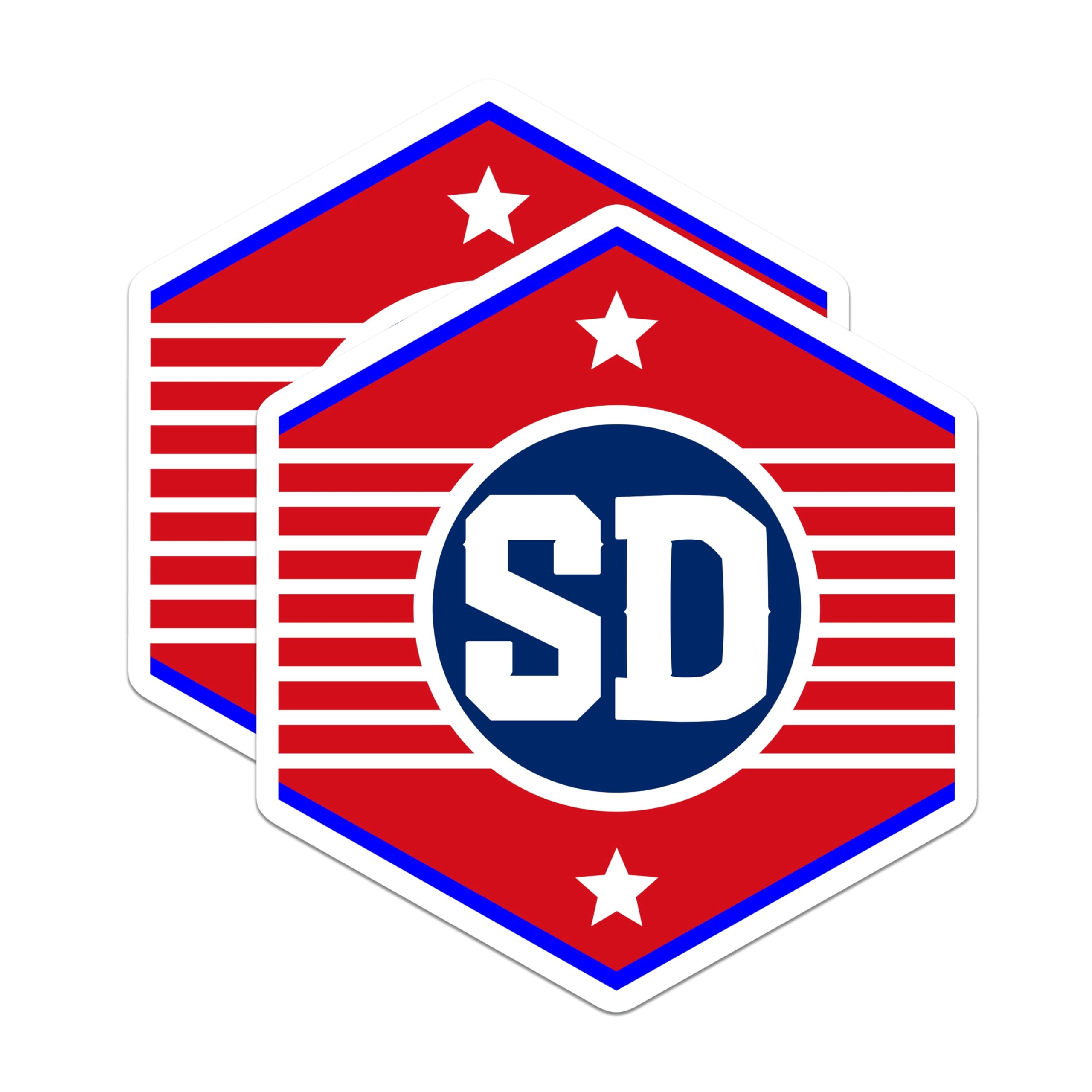 (2 Pack) SD Initial Magnets - Red White Blue Star Hexagon - Patriotic Emblem Fridge Locker Decor - 5 Inches On Longest Side - Thick Durable Magnet - Made in USA - MAG19455