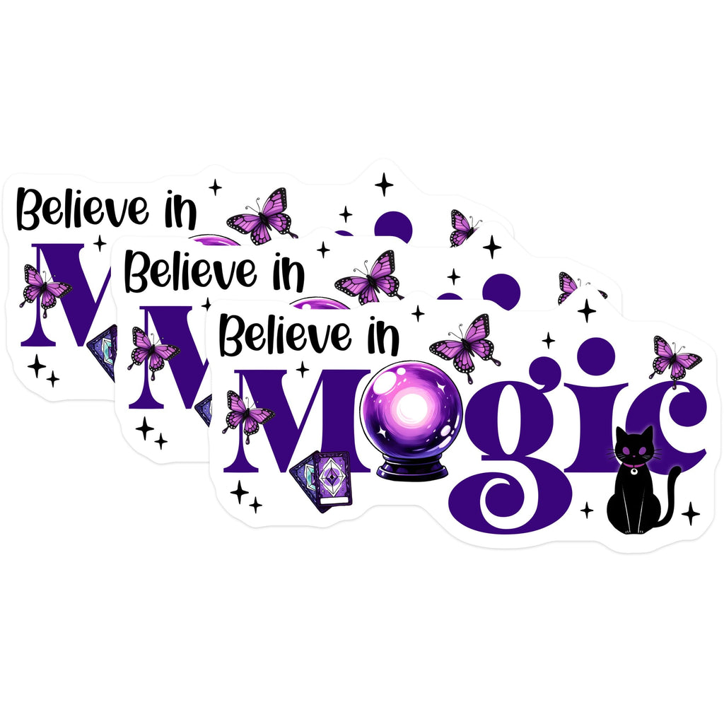 (3 Pack) Believe in Magic Decals - Butterfly Cat - Crystal Ball Stickers - 3 Inches On Longest Side - Easy Peel & Apply - Made in USA - 3MCS6834