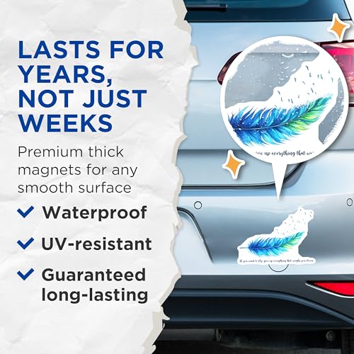 (2 Pack) Inspirational Quote Feather Magnets - 5" On Longest Side - for Cars, Fridges, Toolboxes - Made in USA - MAG7554
