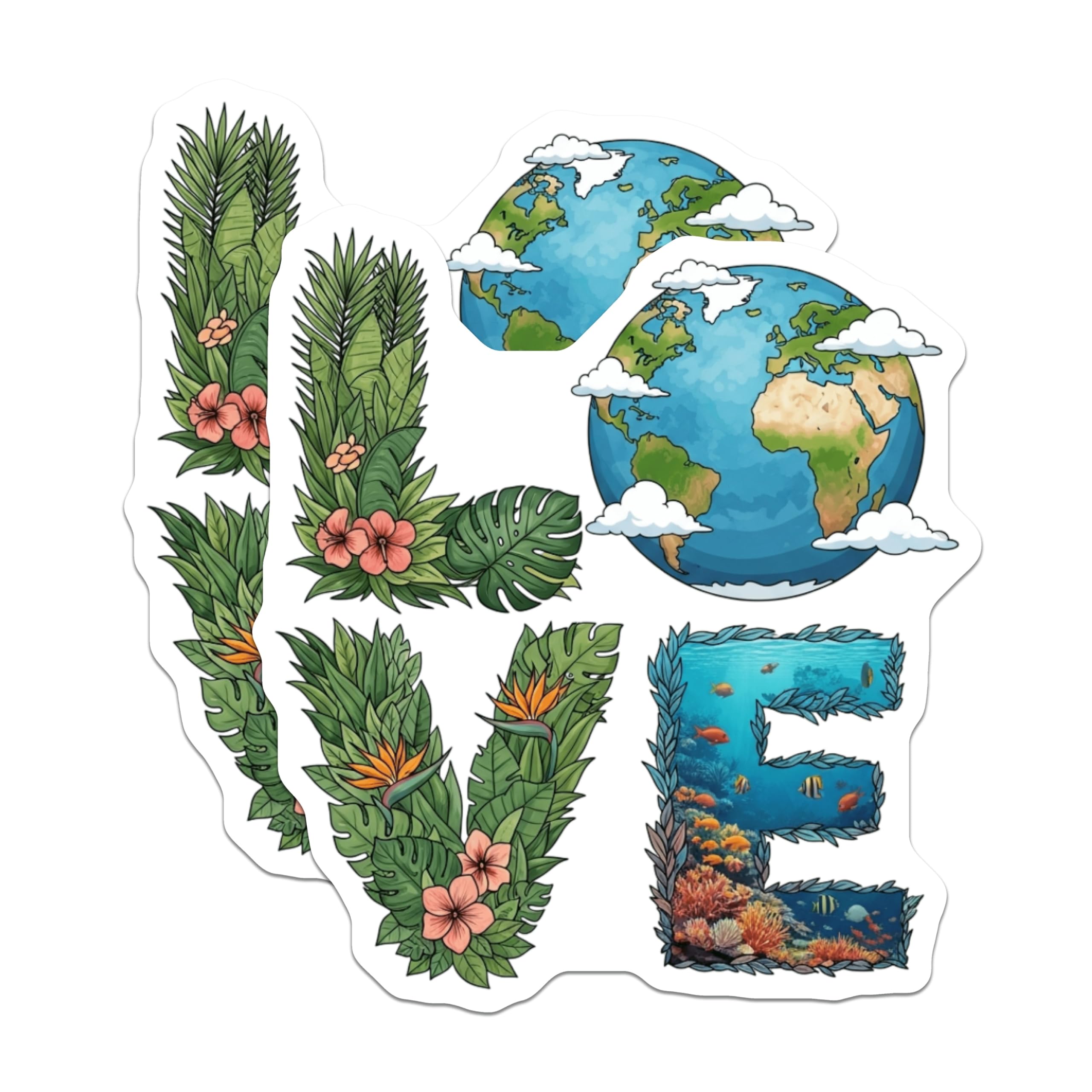 (2 Pack) Earth Love Magnets - Planet Earth Nature Conservation Decor - Tropical Leaves Ocean Coral Reef Fridge Art - 5 Inches On Longest Side - Thick Durable Magnet - Made in USA - MAG21934
