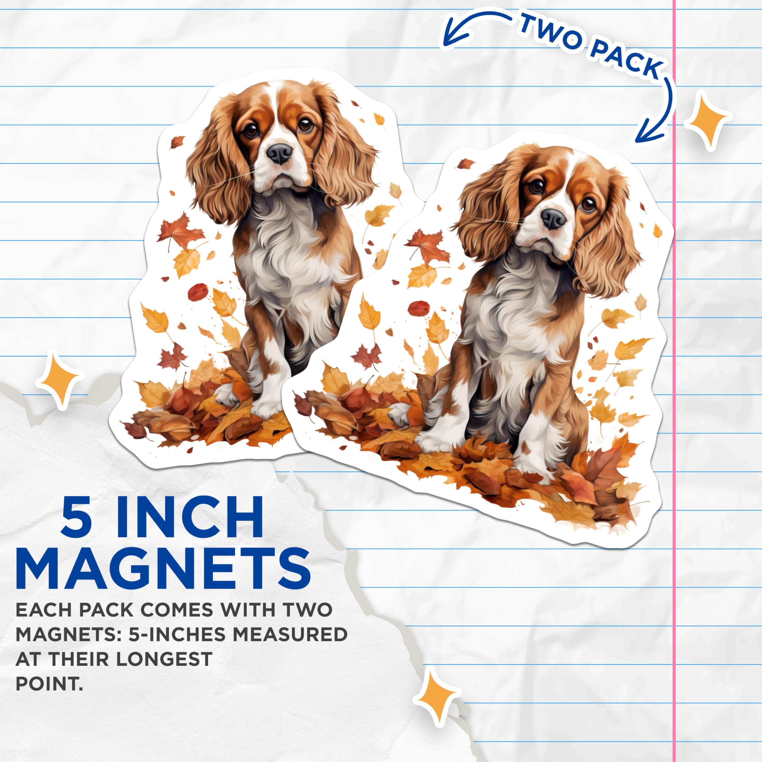 (2 Pack) Cavalier King Charles Spaniel Magnets - Autumn Dog Lover Decor - Fall Leaf Pet Art - 5 Inches On Longest Side - Thick Durable Magnet - Made in USA - MAG26952