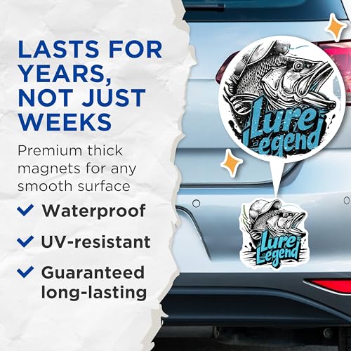 (2 Pack) Lure Legend Magnets - Fishing Enthusiast Magnets - Fisherman Decor Magnets - 5" On Longest Side - for Cars, Refrigerators, Toolboxes, Lockers - Made in USA BMCS3526