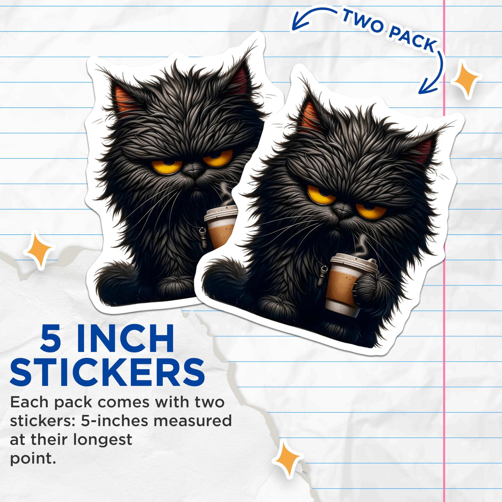 Bliss Monkey Co. (2 Pack) Grumpy Cat Stickers - Cute Animal Stickers - 5" On Longest Side - UV Protected, Fade Resistant Vinyl - Sticks to Metal, Plastic, Glass - Made in USA