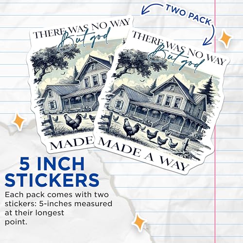 (2 Pack) Faith-Based Inspirational Stickers - Rustic Farmhouse - Motivational Quote Stickers - 5" On Longest Side - Sticks to Smooth Flat Surfaces - Made in USA - BMCS6578
