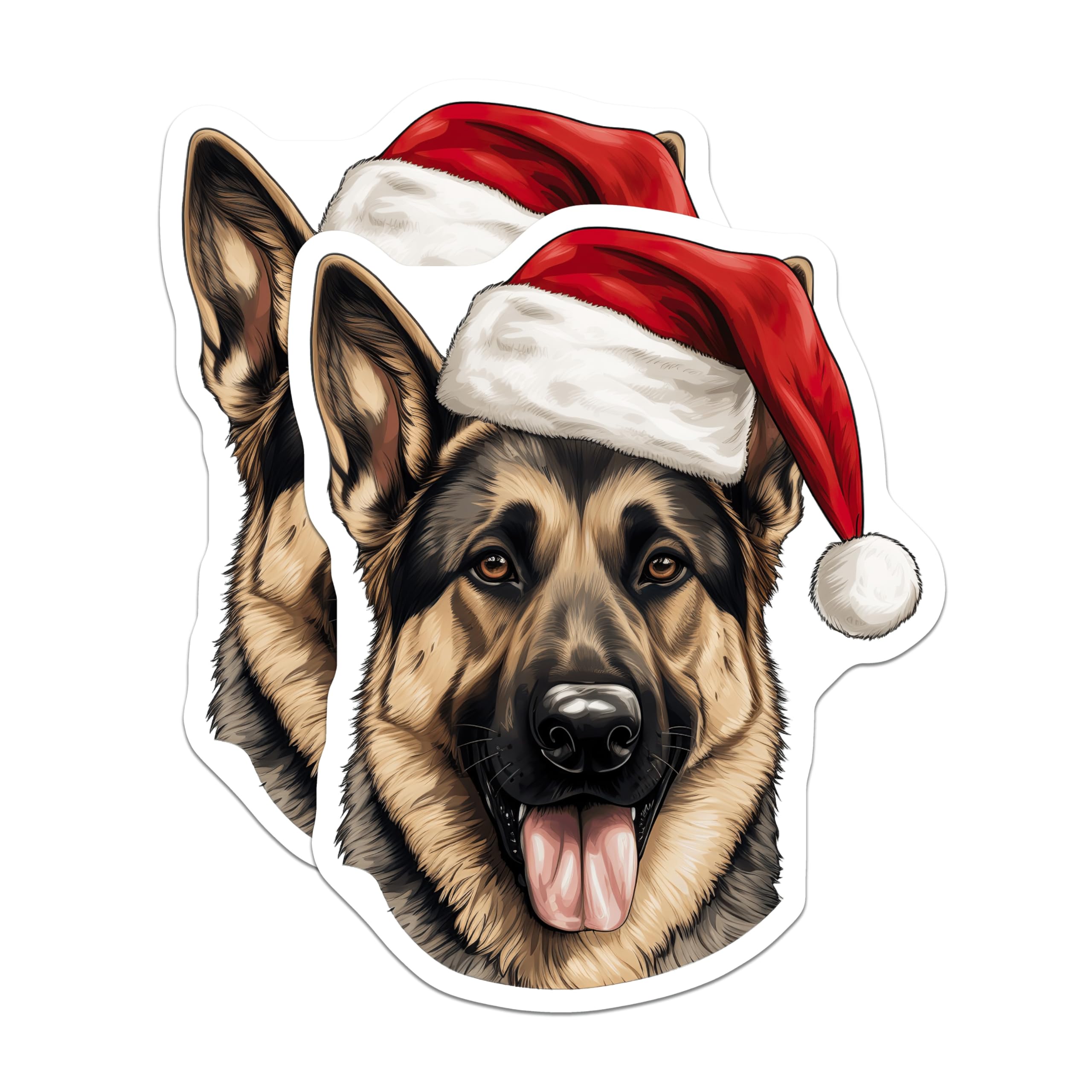 (2 Pack) German Shepherd Christmas Magnets - Santa Hat Dog Decor - Holiday Pet Accessory - 5 Inches On Longest Side - Thick Durable Magnet - Made in USA - MAG29588