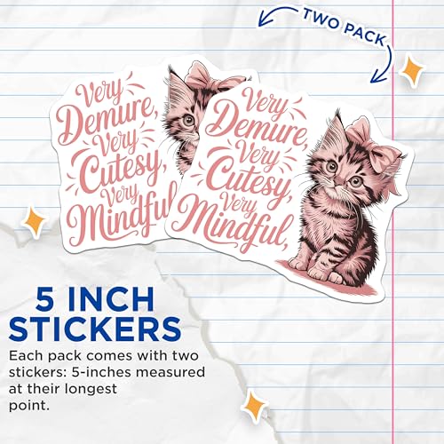 (2 Pack) Cute Kitten Stickers - Inspirational Animal Stickers - Adorable Cat Stickers for Any Surface - 5" On Longest Side - Sticks to Smooth Flat Surfaces - Made in USA - BMCS5542