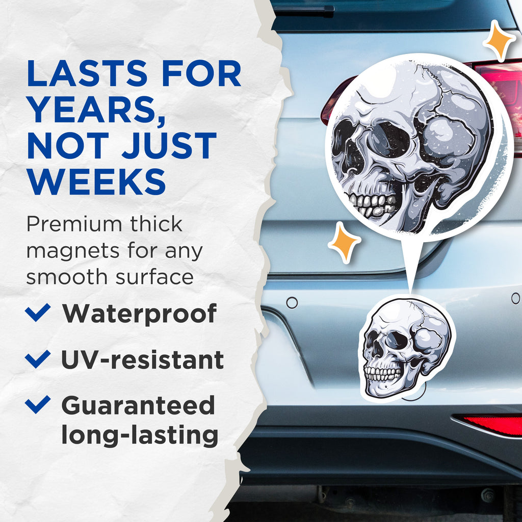 (2 Pack) Gothic Skull Magnets - Edgy Refrigerator Decor - Halloween Theme Locker Art - 5 Inches On Longest Side - Thick Durable Magnet - Made in USA - MAG39672