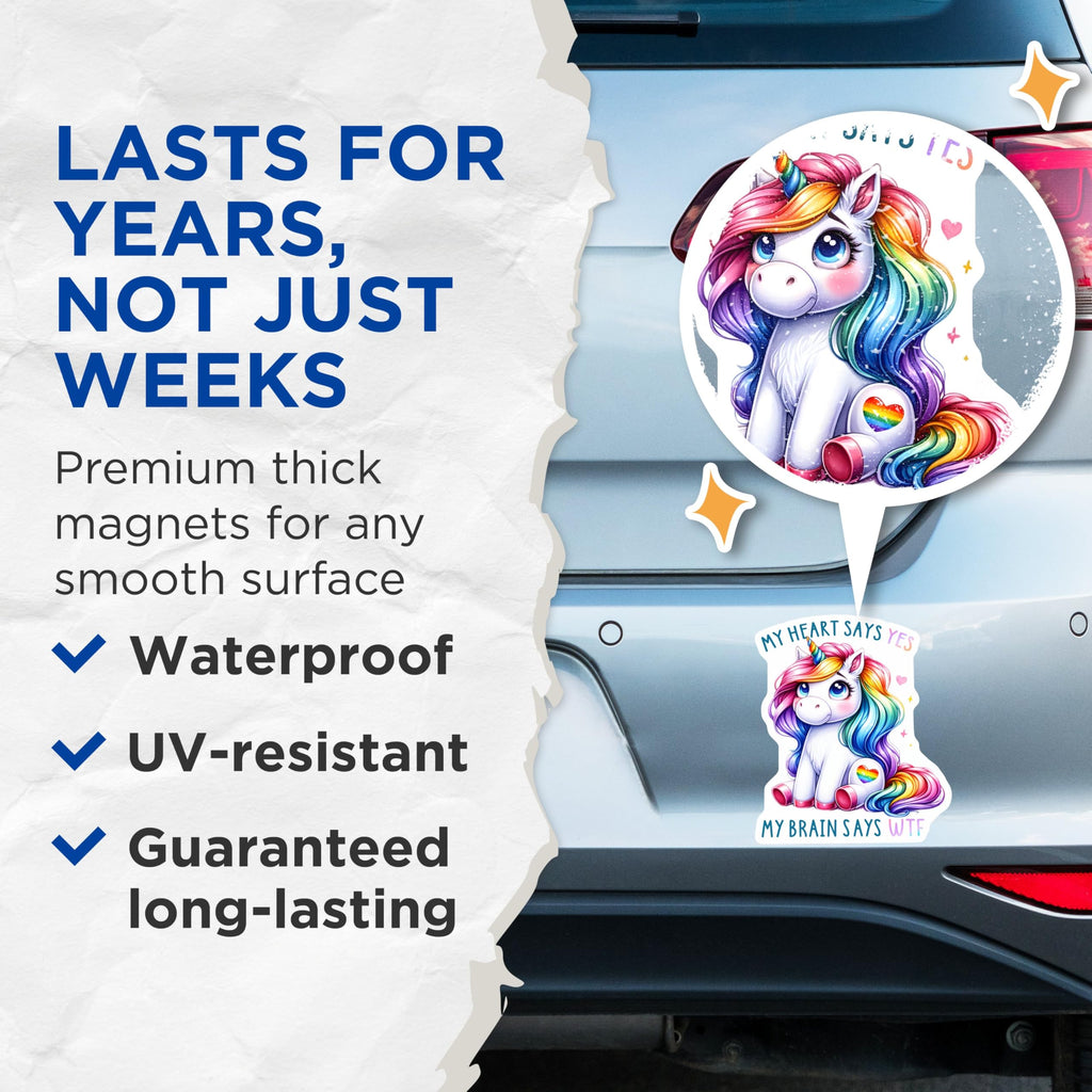(2 Pack) My Heart Says Yes Magnets - Unicorn Rainbow Magnets - Cute Unicorn Magnets for Kids and Teens - 5" On Longest Side - for Cars, Refrigerators, Toolboxes, Lockers - Made in USA BMCS3342